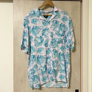 H &M × スポンジボブ レーヨン アロハシャツ US M エイチアンドエム 半袖シャツ ラットフィンク風 ホットロッド