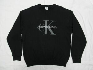 ☆ 80s90s USA製 CK Calvin Klein カルバン・クライン ロゴ 前V スウェット sizeL 黒 ☆古着 トレーナー ビンテージ オールド