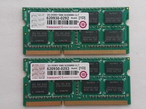 中古品★Transcend メモリ 2G DDR3 1066 SODIMM CL7★2G×2枚 計4GB