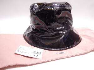 新品■miu miu ミュウ ミュウ 帽子 ハット 5HC196 Lサイズ 59cm ブラック黒■