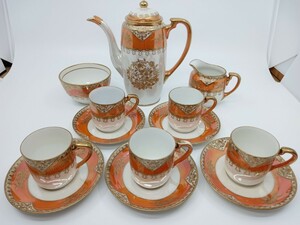 OldNoritake オールドノリタケ　デミタスカップ＆ソーサー５客　ミルクジャグ　シュガーボウル　ポット　セット　アンティーク　レア