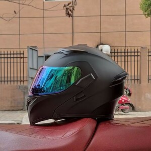 格安　バイク　フリップアップ　ダブルレンズ　　オンロード　フルフェイスヘルメット　インナー丸洗い可　艶消し黒　M～XXLサイズ選択可