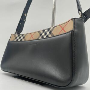 1円●美品●BURBERRY バーバリー ノバチェック ワンショルダーバッグ 肩掛け アクセサリーポーチ 黒 ブラック レディース