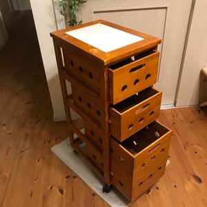 【木製 ×タイル】　キッチン収納ボックス　引き出し保存箱　キッチンストッカー　作業台　北欧風　