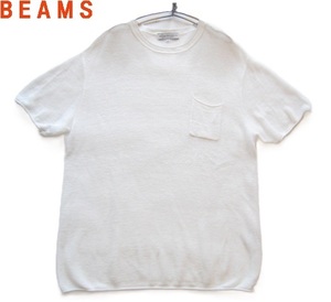 高級!!ビームス BEAMS*麻100% ロールネック 半袖リネンニットセーター XL 白 ホワイト ニットTシャツ