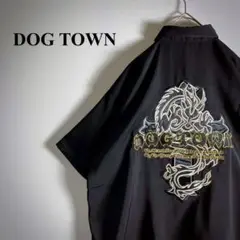 DOG TOWN　ドッグタウン　半袖シャツ　龍　刺繍　黒　ストリート　古着