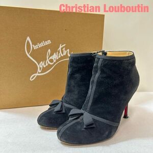 W0003★6 Christian Louboutin クリスチャンルブタン リボン スエード レザー ヒール ミュール パンプス シューズ 靴 黒 レディース