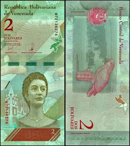ベネズエラ 2ボリヴァレス紙幣 2018年 156mm×69mm　＜M72136274＞