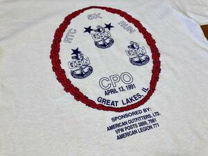 90s USA製 ヴィンテージ 米軍 U.S.NAVY アメリカ海軍 USネイビー USN CPO GREAT LAKES 半袖 Tシャツ シングルステッチ