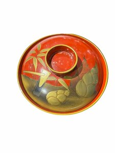 【FU10】朱塗り椀 竹 5客セット お椀 茶道具 アンティーク 蓋付きお椀 骨董 蒔絵 金彩