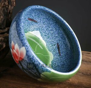 新入荷★高級感満載豪華睡蓮鉢。綺麗な陶器製、メダカ、金魚、水性植物、手描きの逸品