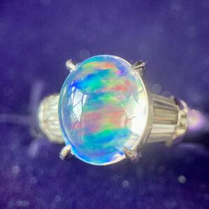 pt900 遊色きれい　メキシコウォーターオパール2.63ct D0.28ct リング　ヴィンテージ