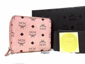 1円 MCM エムシーエム モノグラム ヴィセトス柄 レザー 二つ折り 財布 ウォレット レディース ピンク系 AV9560