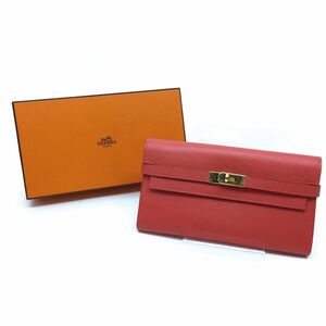 tu171s エルメス HERMES ケリーウォレットロング　X刻印　ローズリップスティック　長財布　※中古　 【津山店】