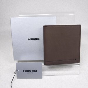 renoma HOMME 定価11000円 カーフスキン 仔牛革 純札入れ 箱付き新品 二つ折りコンパクト財布 濃茶 チョコ【箱なしの場合送料無料】