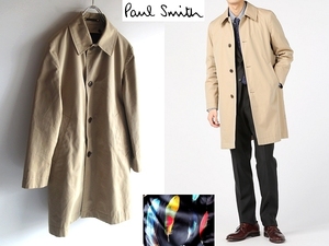 定価71500円 Paul Smith ポールスミス 2017AW ウールライナー付 フェザー柄裏地 コットンギャバジン ステンカラーコート S カーキベージュ