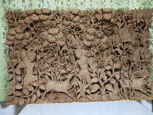 超絶技巧　木彫　木彫画　ラーマヤナ　インドネシア　中部ジャワ　ジュパラ彫り　唐木の王様チーク　カルトヨ作　清潔です　家族代理出品