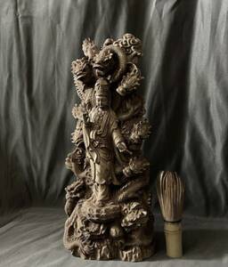 仏教工芸品　総楠製　井波彫刻　一刀彫　極上彫　木彫仏像　九龍観音菩薩立像