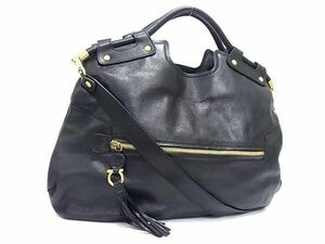 1円 ■極美品■ Salvatore Ferragamo フェラガモ レザー タッセル 2WAY ハンドバッグ ショルダー トート 肩掛け ブラック系 FA4000