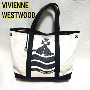 希少 ヴィヴィアン ウエストウッド ハンドバッグ トートバッグ 大容量 A4サイズ ロゴ オーブハンドバッグ Vivienne Westwood BLACK White