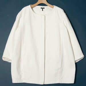 【1円スタート】JIL SANDER NAVY ジルサンダー ノーカラーミドル丈コート アウター 綿100％ シンプル 春秋 ホワイト 白 36 イタリア製