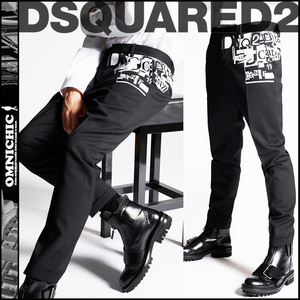 遊び心と清潔感を纏う■新品9.3万【 DSQUARED2 ディースクエアード 】CIGARETTE FIT/S74KB0236/19SS/プリントストレッチウールパンツ52