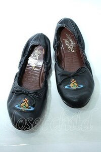 Vivienne Westwood カラーオーブ刺繍バレーシューズ ヴィヴィアンウエストウッド 黒 【中古】 S-24-03-31-023-sh-AS-ZS