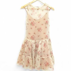 美品 RED VALENTINO レッドヴァレンティノ 花柄 フラワープリント シルク100％ シアー ノースリーブ ワンピース ミニドレス 40 オレンジ系