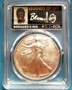 ★★ 最高鑑定 シルバーイーグル 2021年 T-2 NBAレジェンド Bernard King 直筆サイン １$ .999銀貨 PCGS MS70 Fiest Production★★