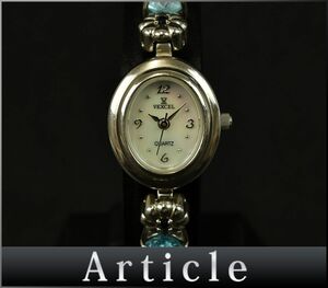 176998◇動作確認済 Vexcel ヴェクセル レディースウォッチ 腕時計 クォーツ RA010 シェル SS カラーストーン シルバー ブルー/ D