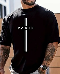 新品!　今なら送料無料!半袖 ブラック Tシャツ　PARIS　ｔシャツ　男女兼用!　高級感ある黒　サイズXXL　限定販売 ショートスリーブTシャツ