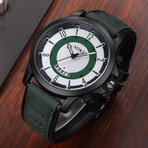 腕時計 ツートン アナログ メンズ クォーツ 時計 高品質 レザー ファッション時計 オシャレ ウォッチ ブラックグリーン 男女兼用　1
