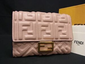 1円 ■美品■ FENDI フェンディ ミディアム バゲット レザー 二つ折り 財布 ウォレット 札入れ 小銭入れ ピンクベージュ系 FA7153