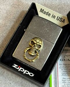 ■新品 ZIPPO USA輸入 スカル ドクロ 髑髏 骸骨 メタル 貼り ジッポー 喫煙具 ライター U17