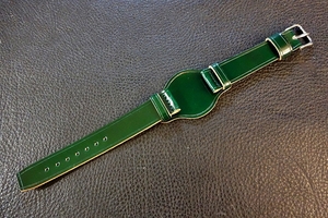 ◆台座付VINTAGE BELT◆高品質国産コードバン Custom Order(台座SIZE/BUCKLE COLOR) 16mm ANTIQUE GREEN 腕時計ベルト Vintage SEIKO等に