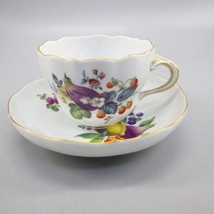 1円〜 Meissen マイセン フルーツ イチジク・イチゴ 金彩 陶器 テーブルウェア カップ＆ソーサー 256-2654576【O商品】