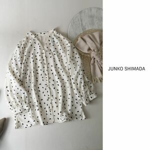 新品☆ジュンコ シマダ JUNKO SHIMADA☆洗える プリント柄 前ボタン Vネックブラウス Mサイズ☆A-O 2630