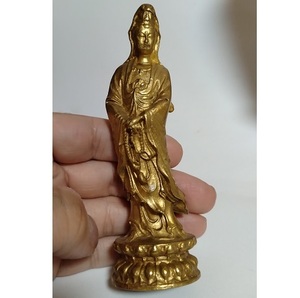 観音菩薩　仏像　真鍮　アンティーク　置物　お守り　約11.5ｃｍ