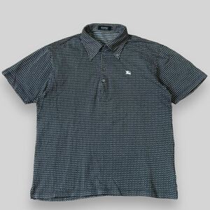 BURBERRY BLACK LABEL バーバリー ブラックレーベル 刺繍ロゴ 総柄 BDボタンダウン ポロシャツ 3 ( L ) 半袖シャツ ワンポイントロゴ