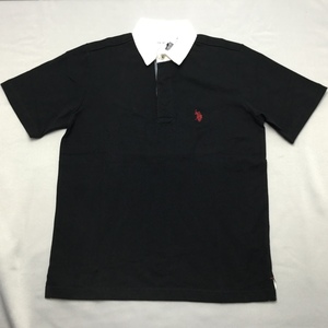 【送料無料】【新品】US.POLO.ASSN　メンズ半袖ラガーシャツ （コットン100％）　　L　　ブラック★02104