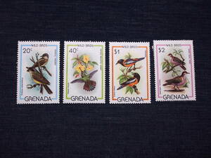 グレナダ切手　鳥・４種未使用　オリーブタイランチョウ、ハチドリ、ムクドリモドキ、ヤマウズラバト　