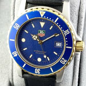 【1円〜】TAG HEUER タグ ホイヤー 腕時計 メンズ WD1223 ブルー文字盤 ラウンドフェイス 200m プロフェッショナル デイト 可動品