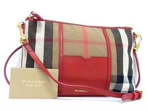 1円 ■美品■ BURBERRY バーバリー ノバチェック キャンバス×レザー クロスボディ ショルダーバッグ 斜め掛け ブラウン系 FA3998