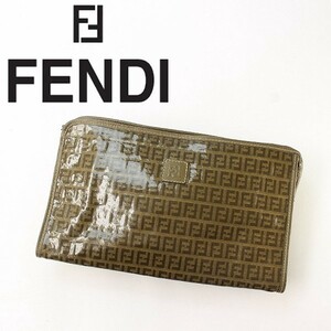 ヴィンテージ◆FENDI フェンディ PVC×レザー ズッカ ズッキーノ クラッチ セカンド バッグ ブラウン