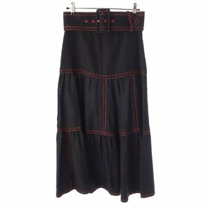 【グッチ】Gucci　22SS コントラストステッチ ベルト ロングスカート 705715 ブラック 38 【中古】【正規品保証】199733