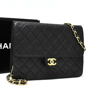 1円 ◎美品 CHANEL シャネル チェーンショルダーバッグ シングルフラップ マトラッセ ココマーク レザー ブラック◎E.Cupr.lA-17