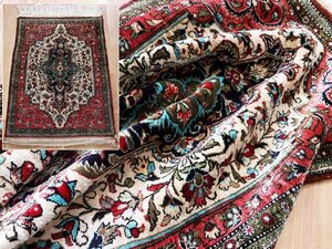 魁◆百貨店購入品 最高級ペルシャ絨毯 イラン クム産 シルク100% 細密手織り72万ノット 80×50㎝ メダリオン絨毯