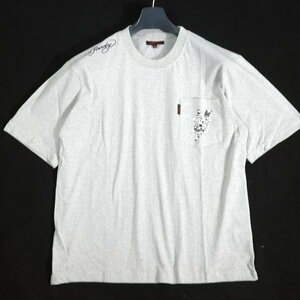 新品1円～★Ed Hardy エドハーディー メンズ 半袖 コットン綿 天竺 ポケット付き Tシャツ L グレー クルーネック カットソー◆1627◆