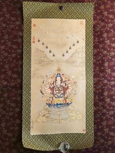 卍　仏教美術　◆　千手観音　細密画　７６ｃｍ◆　仏画　 　　 検索；掛軸　菩薩　瞑想　