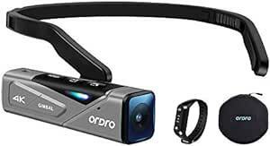 ORDRO EP7 4K ビデオカメラ FPV設計 60FPS ウェアラブル式ビデオカメラ, IP65防水, Vlogカメラ, W